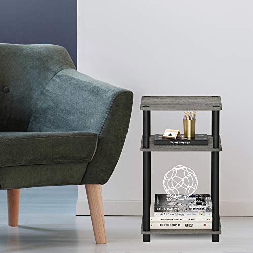 French Oak Grey/Black 3-Tier End Table with Plastic Poles