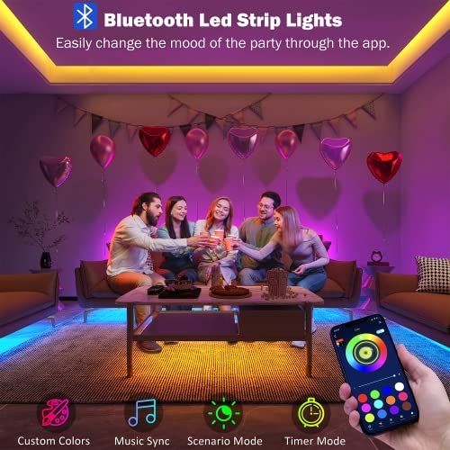 Bluetooth Controlled 100ft Music Sync RGB LED Strip Lights for Bedroom