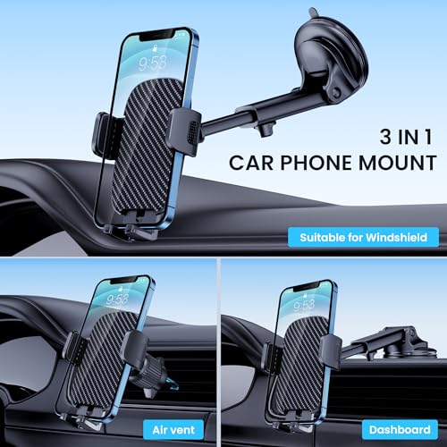 Universal Car Phone Holder - Dark Black, Metal Hook Clip for iPhone & Android