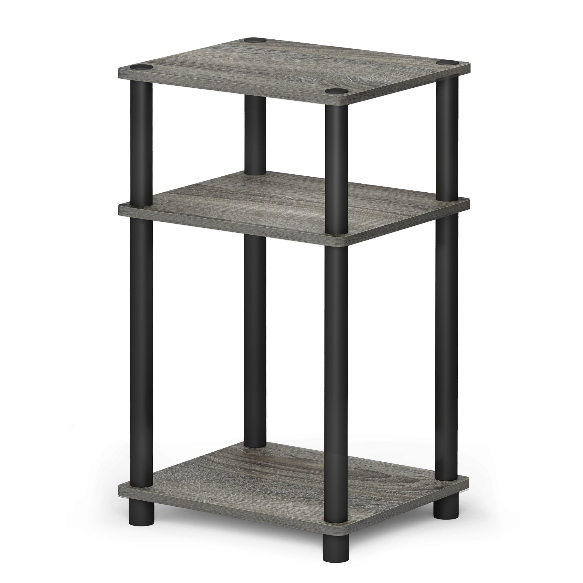 French Oak Grey/Black 3-Tier End Table with Plastic Poles